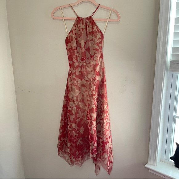 BCBG MAXAZRIA Floral Halter Asymmetrical Hem Midi Dress, Size 2 - Picture 2 of 10